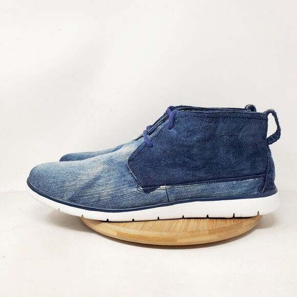 UGG Freamon Chukka Boots Mens 13 Stone Washed Denim Blue Lace Up Shoes - Picture 1 of 14